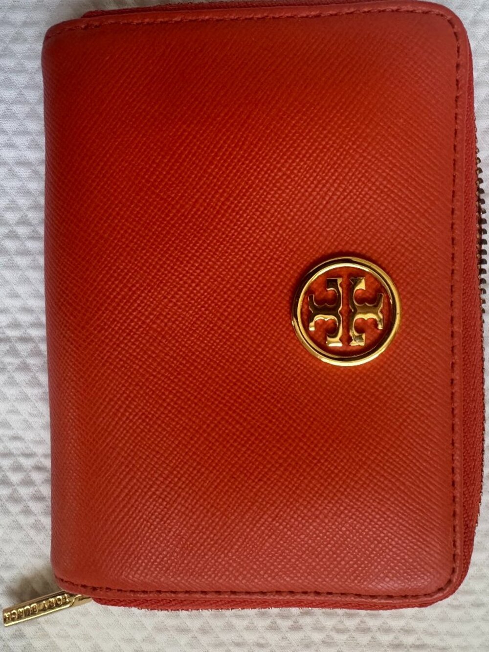Tory Burch Robinson Saffiano Leather Zip Around Coin Case Wallet - Orange